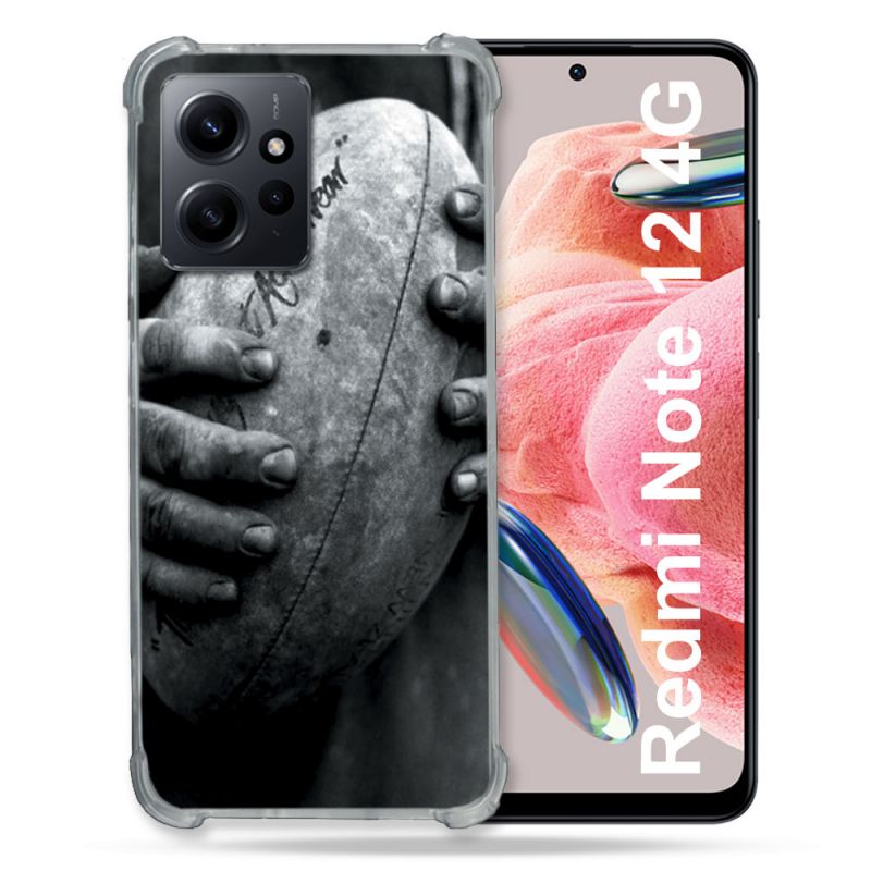 Coque Renforcée En Verre Trempé Pour Xiaomi Redmi Note 12 4G Sport Rugby Ballon Vintage