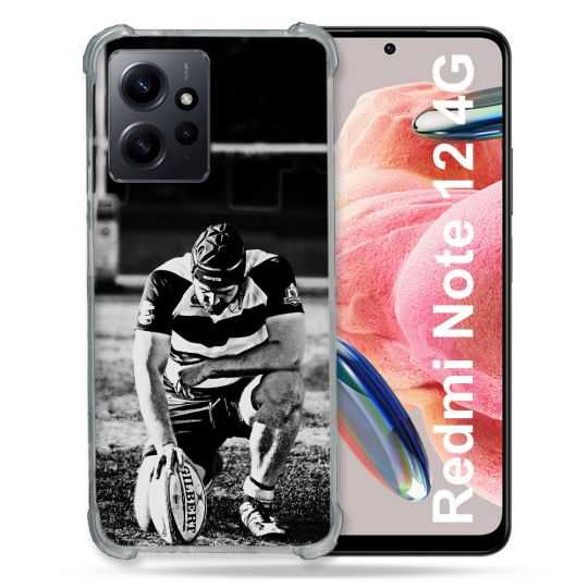 Coque Renforcée En Verre Trempé Pour Xiaomi Redmi Note 12 4G Sport Rugby Noir Blanc