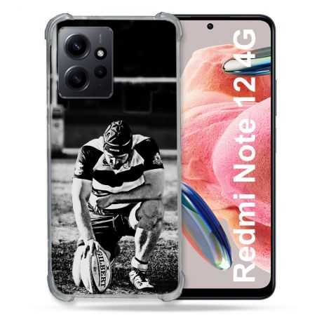 Coque Renforcée En Verre Trempé Pour Xiaomi Redmi Note 12 4G Sport Rugby Noir Blanc
