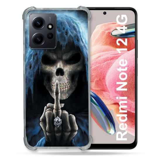 Coque Renforcée En Verre Trempé Pour Xiaomi Redmi Note 12 4G Tete de Mort Doigt