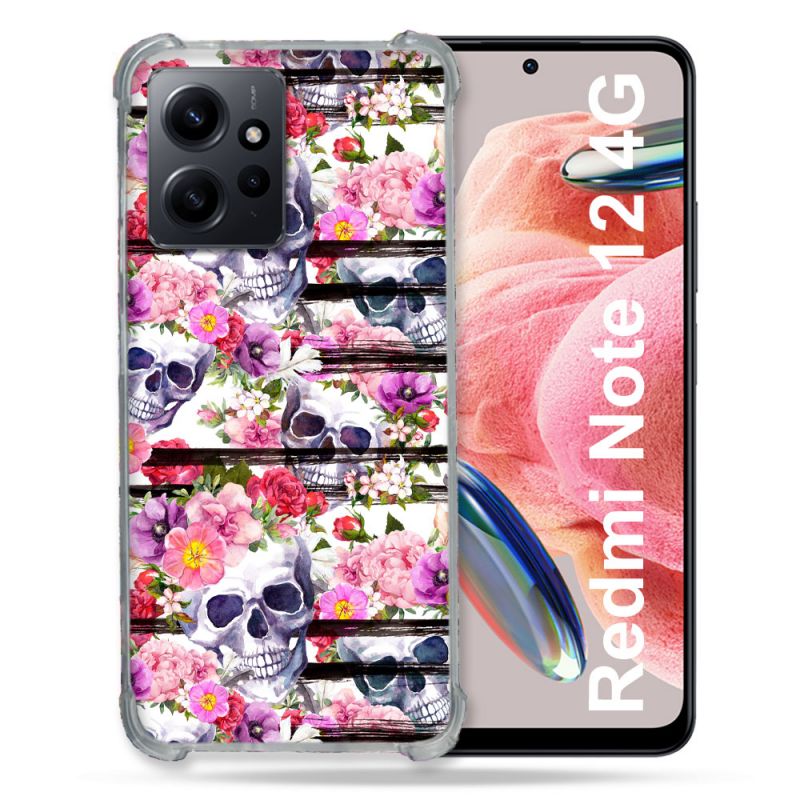 Coque Renforcée En Verre Trempé Pour Xiaomi Redmi Note 12 4G Tete de Mort Pattern