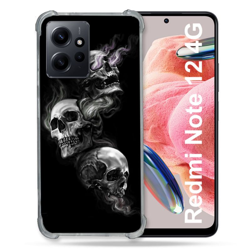 Coque Renforcée En Verre Trempé Pour Xiaomi Redmi Note 12 4G Tete de Mort Triple