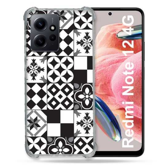Coque Renforcée En Verre Trempé Pour Xiaomi Redmi Note 12 4G Texture Carreau Ciment Noir