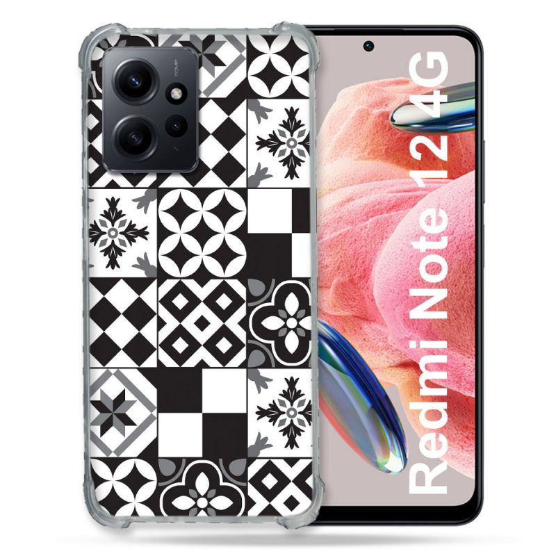 Coque Renforcée En Verre Trempé Pour Xiaomi Redmi Note 12 4G Texture Carreau Ciment Noir