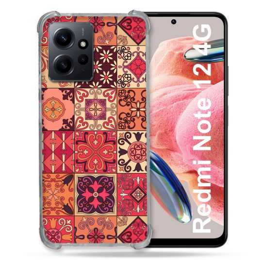 Coque Renforcée En Verre Trempé Pour Xiaomi Redmi Note 12 4G Texture Carreau Ciment Rouge