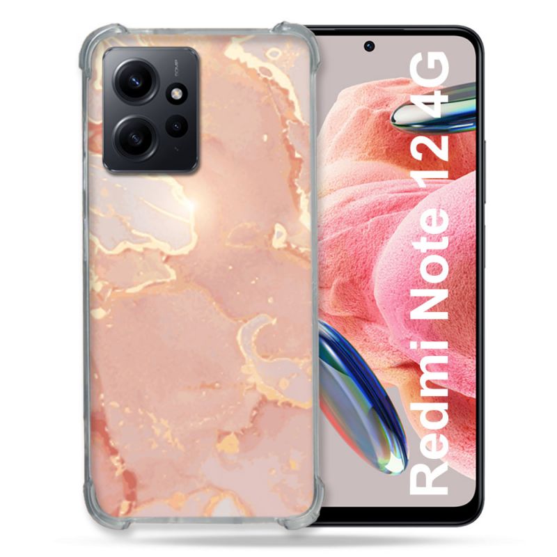 Coque Renforcée En Verre Trempé Pour Xiaomi Redmi Note 12 4G Texture Marbre Rose