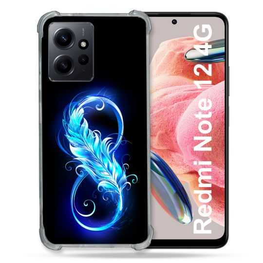 Coque Renforcée En Verre Trempé Pour Xiaomi Redmi Note 12 4G Texture Plume Infini Bleu