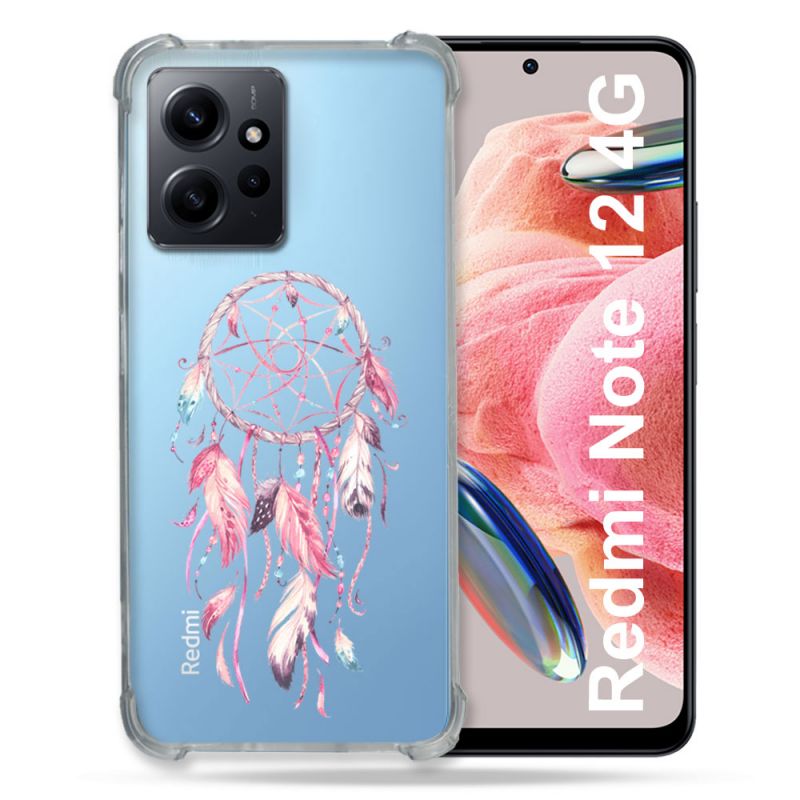 Coque Transparente Renforcée En Verre Trempé Pour Xiaomi Redmi Note 12 4G Attrape Reve Rose
