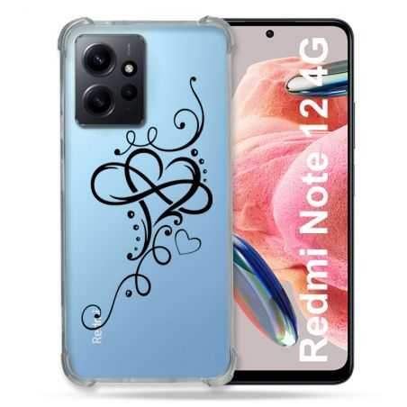 Coque Transparente Renforcée En Verre Trempé Pour Xiaomi Redmi Note 12 4G Cœur infini