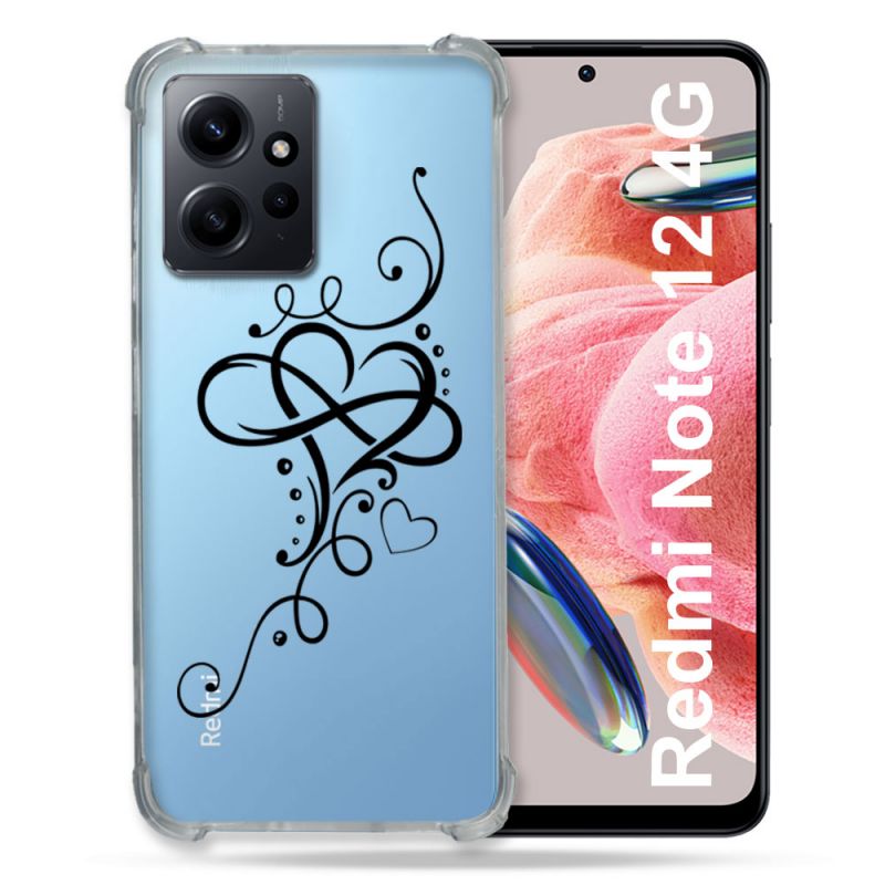 Coque Transparente Renforcée En Verre Trempé Pour Xiaomi Redmi Note 12 4G Cœur infini