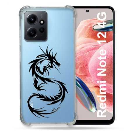 Coque Transparente Renforcée En Verre Trempé Pour Xiaomi Redmi Note 12 4G Dragon Noir