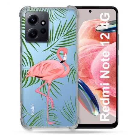 Coque Transparente Renforcée En Verre Trempé Pour Xiaomi Redmi Note 12 4G Flamant Rose