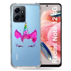 Coque Transparente Renforcée En Verre Trempé Pour Xiaomi Redmi Note 12 4G Licorne Paillette