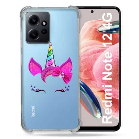 Coque Transparente Renforcée En Verre Trempé Pour Xiaomi Redmi Note 12 4G Licorne Paillette