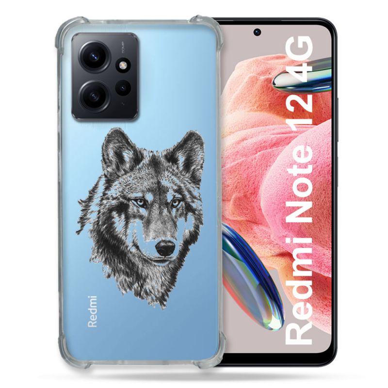 Coque Transparente Renforcée En Verre Trempé Pour Xiaomi Redmi Note 12 4G Loup