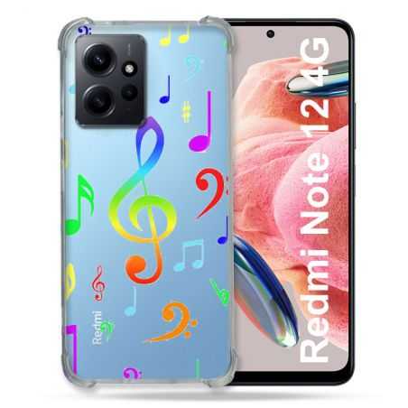 Coque Transparente Renforcée En Verre Trempé Pour Xiaomi Redmi Note 12 4G Note Musique Colore