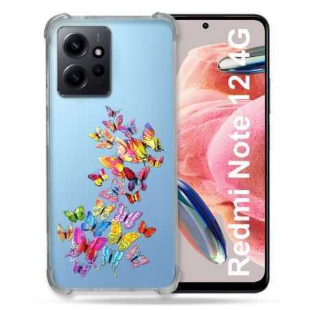 Coque Transparente Renforcée En Verre Trempé Pour Xiaomi Redmi Note 12 4G Papillon Multicolore