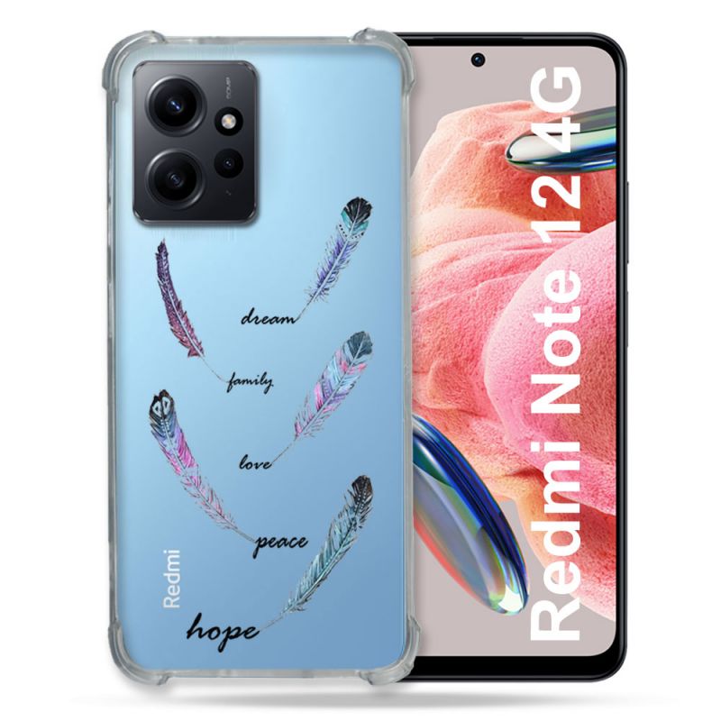 Coque Transparente Renforcée En Verre Trempé Pour Xiaomi Redmi Note 12 4G Plume Couleur