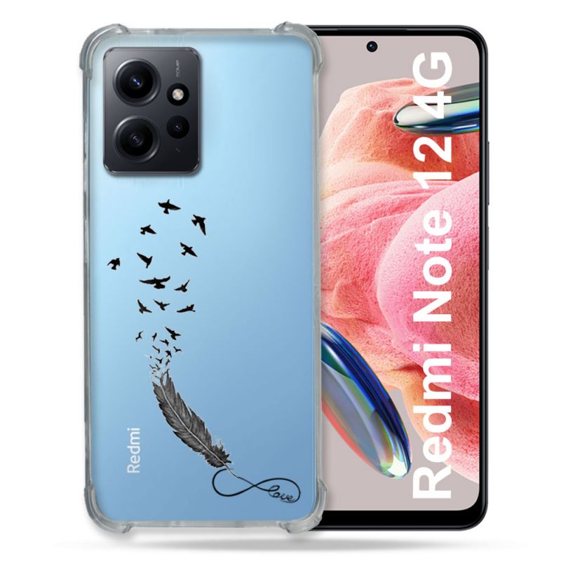 Coque Transparente Renforcée En Verre Trempé Pour Xiaomi Redmi Note 12 4G Plume Infini