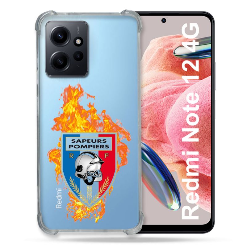 Coque Transparente Renforcée En Verre Trempé Pour Xiaomi Redmi Note 12 4G Pompier Feu