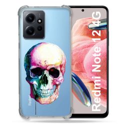 Coque Transparente Renforcée En Verre Trempé Pour Xiaomi Redmi Note 12 4G Skull Head Crane Colore