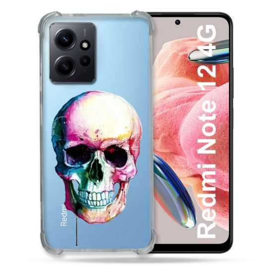 Coque Transparente Renforcée En Verre Trempé Pour Xiaomi Redmi Note 12 4G Skull Head Crane Colore