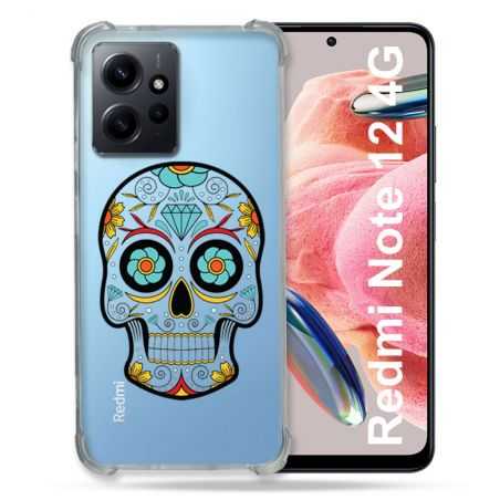 Coque Transparente Renforcée En Verre Trempé Pour Xiaomi Redmi Note 12 4G Tete Mort Color