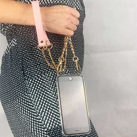 Coque Transparente Renforcée En Verre Trempé Pour Xiaomi Redmi Note 12 4G Lanière / Cordon Chaine et Cuir Rose