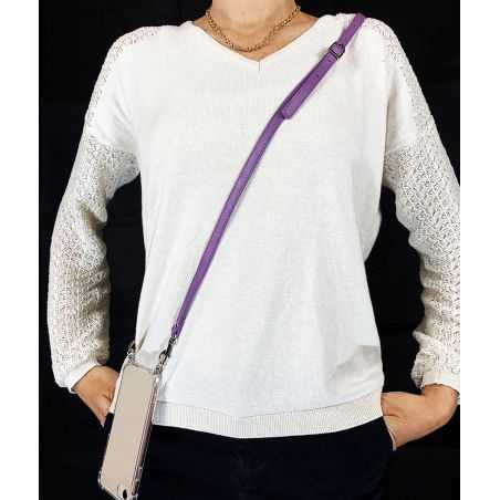 Coque Transparente Renforcée En Verre Trempé Pour Xiaomi Redmi Note 12 4G Lanière / Cordon Cuir 2 Violet