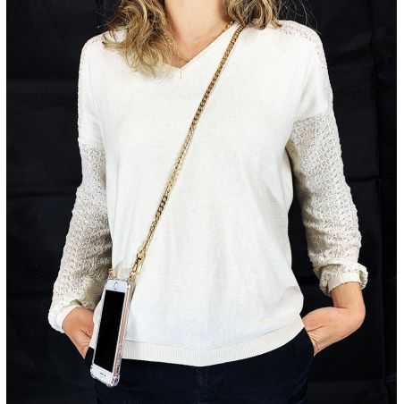 Coque Transparente Renforcée En Verre Trempé Pour Xiaomi Redmi Note 12 4G Lanière / Cordon Metal Plate Or