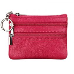 Porte-Monnaie en Cuir véritable pour Femme avec Porte-clés Bordeau