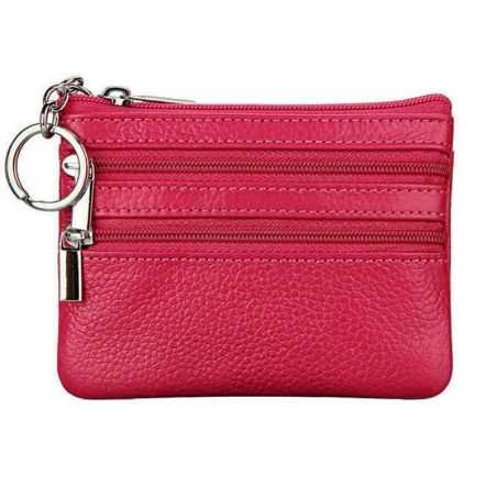 Porte-Monnaie en Cuir véritable pour Femme avec Porte-clés Bordeau