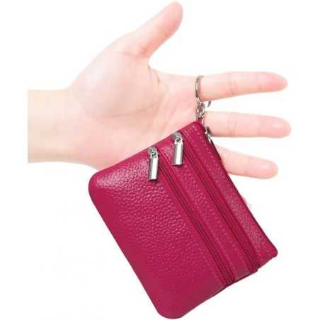 Porte-Monnaie en Cuir véritable pour Femme avec Porte-clés Bordeau
