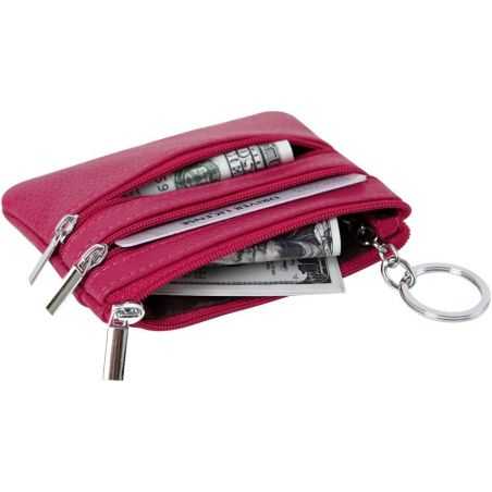 Porte-Monnaie en Cuir véritable pour Femme avec Porte-clés Bordeau