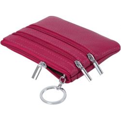 Porte-Monnaie en Cuir véritable pour Femme avec Porte-clés Bordeau