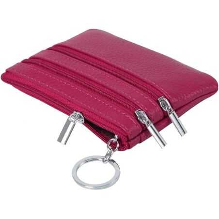 Porte-Monnaie en Cuir véritable pour Femme avec Porte-clés Bordeau