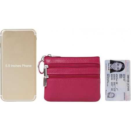 Porte-Monnaie en Cuir véritable pour Femme avec Porte-clés Bordeau