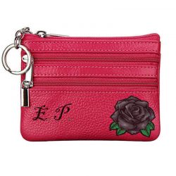 Porte-Monnaie en Cuir véritable pour Femme avec Porte-clés Bordeau