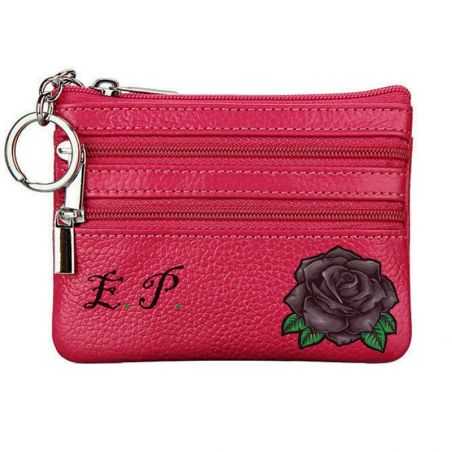 Porte-Monnaie en Cuir véritable pour Femme avec Porte-clés Bordeau