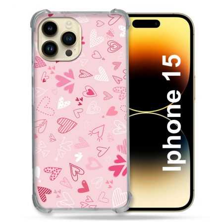 Coque Renforcée En Verre Trempé Pour Iphone 15 (6.1) Amour Ptis Coeurs