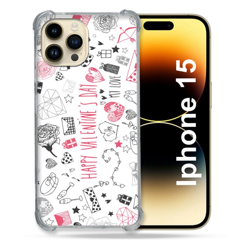 Coque Renforcée En Verre Trempé Pour Iphone 15 (6.1) Amour Valentines