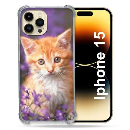 Coque Renforcée En Verre Trempé Pour Iphone 15 (6.1) Animal Chat Violet