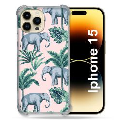 Coque Renforcée En Verre Trempé Pour Iphone 15 (6.1) Animal Elephant Pattern