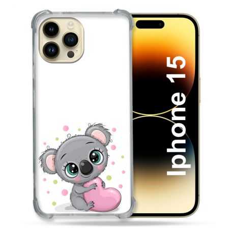 Coque Renforcée En Verre Trempé Pour Iphone 15 (6.1) Animal Koala Cœur