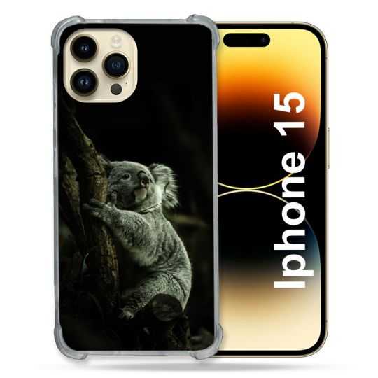 Coque Renforcée En Verre Trempé Pour Iphone 15 (6.1) Animal Koala Noir
