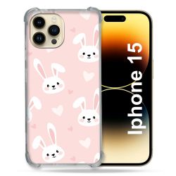 Coque Renforcée En Verre Trempé Pour Iphone 15 (6.1) Animal Lapin Rose