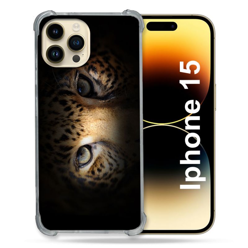 Coque Renforcée En Verre Trempé Pour Iphone 15 (6.1) Animal Leopard Yeux