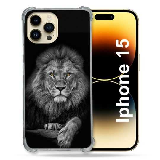 Coque Renforcée En Verre Trempé Pour Iphone 15 (6.1) Animal Lion Majestueux