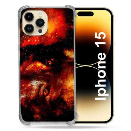 Coque Renforcée En Verre Trempé Pour Iphone 15 (6.1) Animal Loup Espace