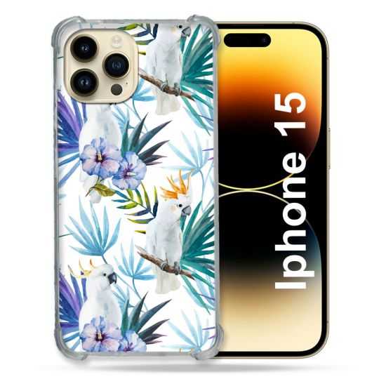 Coque Renforcée En Verre Trempé Pour Iphone 15 (6.1) Animal Perroquet Peinture